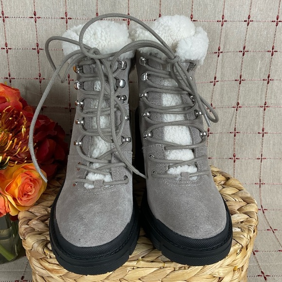 Marc Fisher “VACINTA” Grey Suede Real Fur Lined Lace Up Ankle Boots MLVANLISA 8 - Picture 2 of 9
